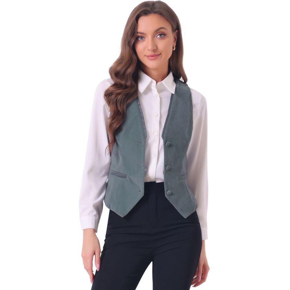 Velvet Suit Waistcoat Retro Sleeveless Steampunk Blazer Dressy Vest Grey